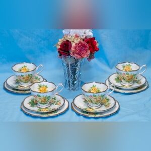 Royal Albert Tea Rose Malvern Cups Saucers,& Bread Plates. 4sets.Made In England